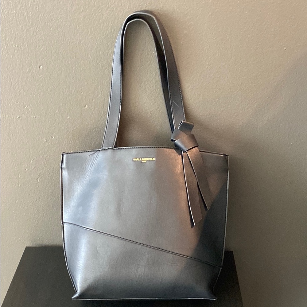 Karl Lagerfeld Black Leather Tote Bag